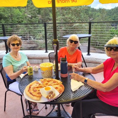 a woman sitting at a table