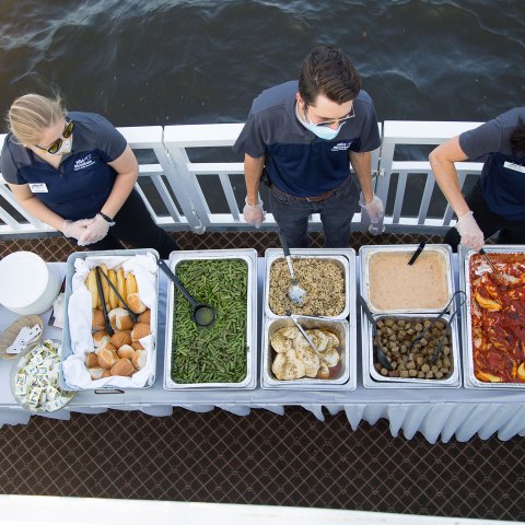 a group of people sitting at a table