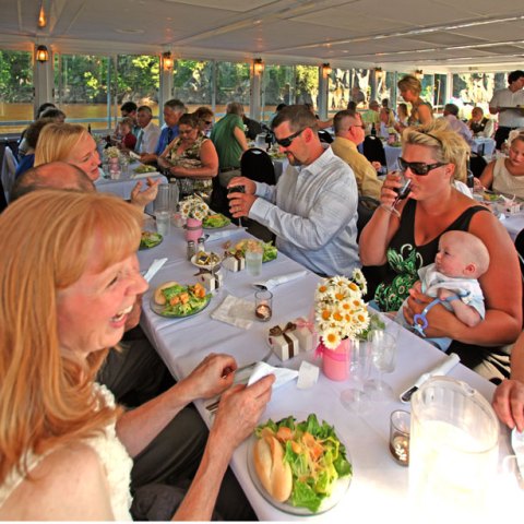 a group of people sitting at a table