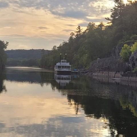 a body of water surrounded by trees