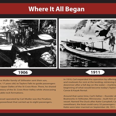 Historical photos of Carl Muller guiding tours in 1906 and 1911 on the St. Croix River.